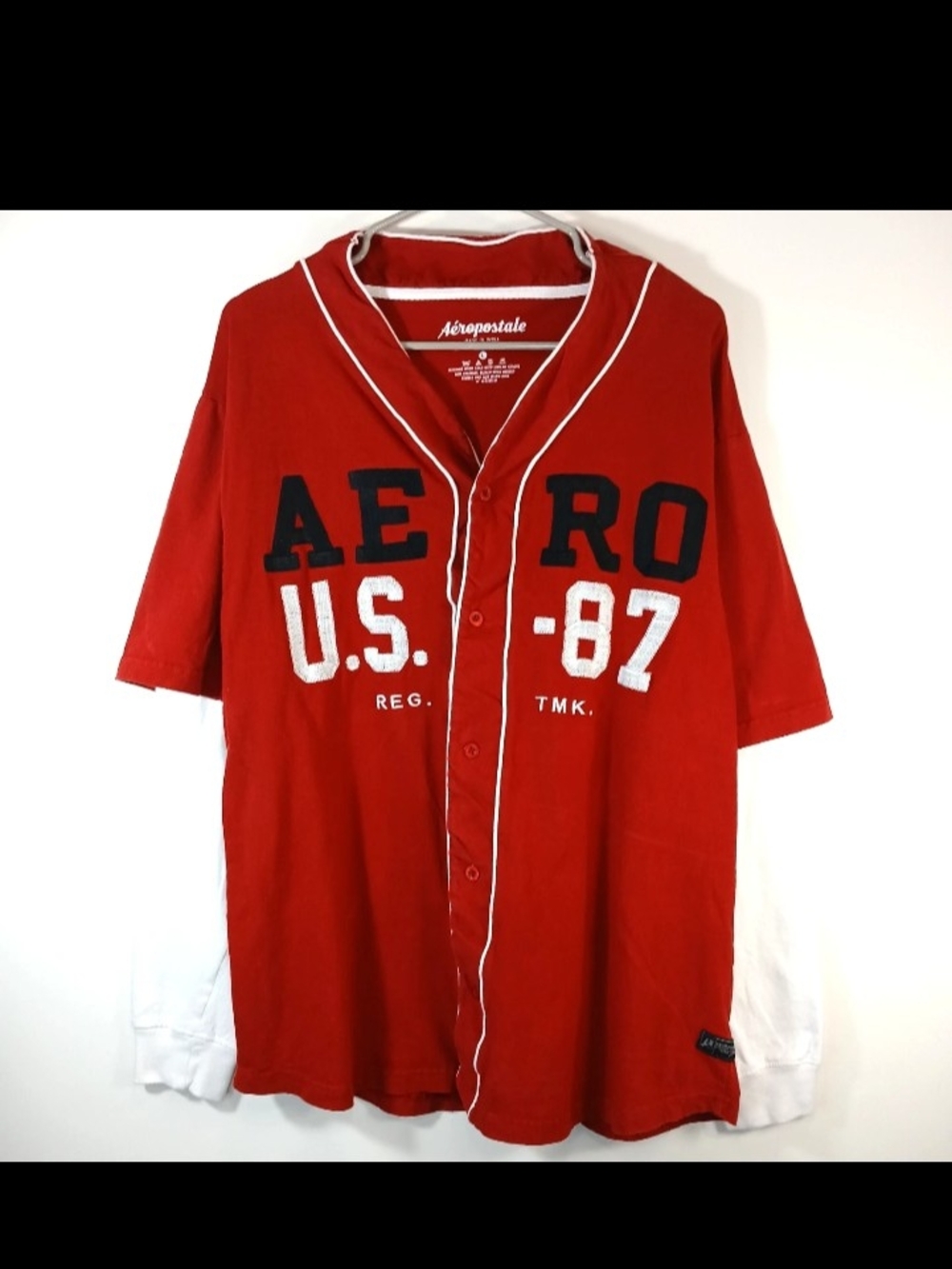 Aeropostale Red and White Baseball-Style Men’s Shirt Jersey Long Sleeve